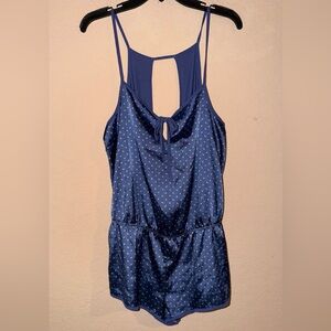 Victoria’s Secret Navy Satin Polka Dot Romper-| Tie Front